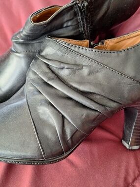 SMITH Black Ruched Leather Heeled Ankle Boots